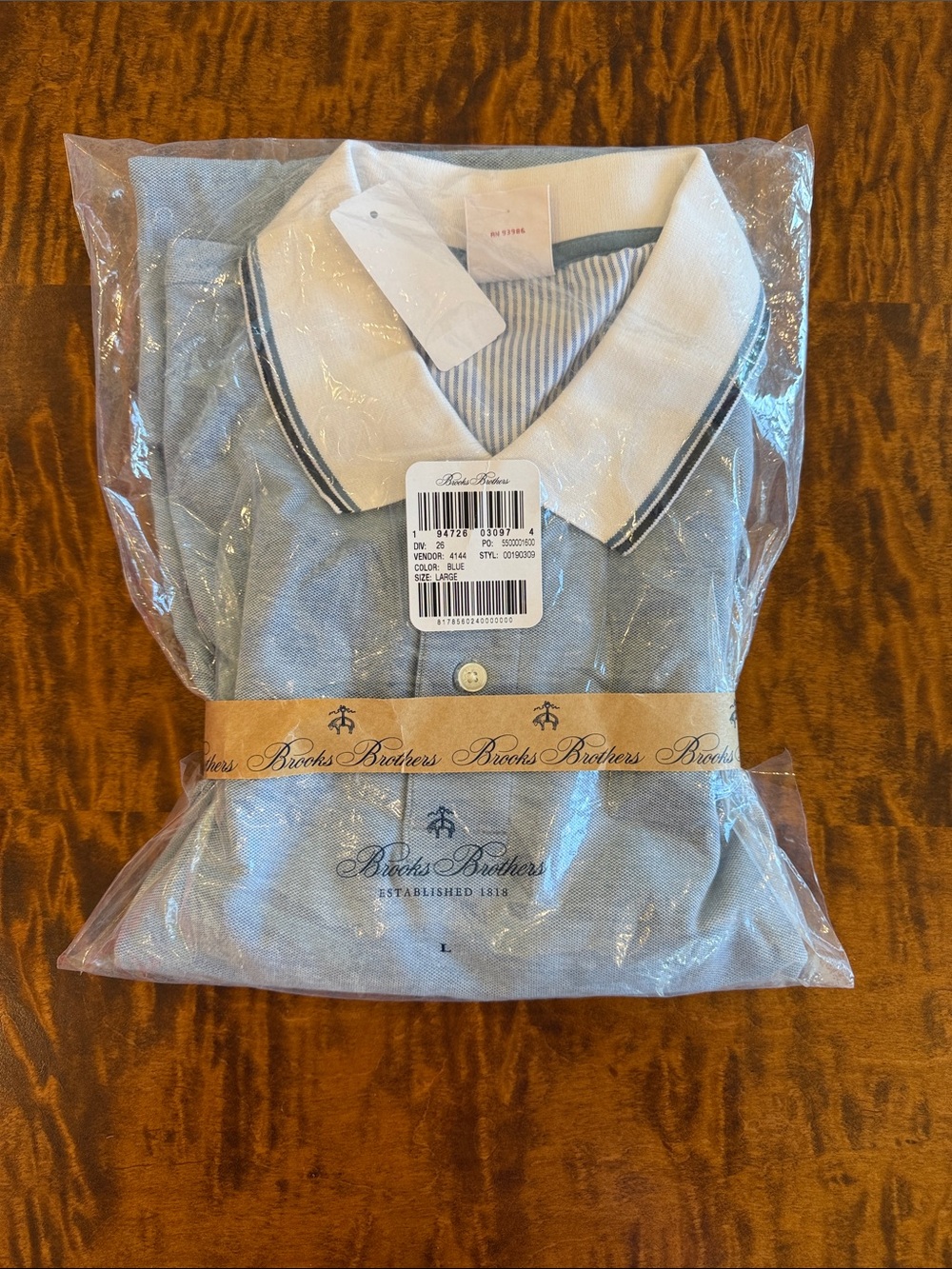 Brooks Brothers Blue Polo with White Contrast Collar